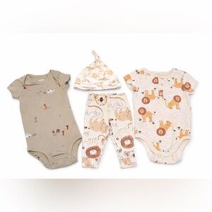 Baby Boy Safari Bundle 4pc Set 6M Carter’s Onesies Pants Hat Neutral